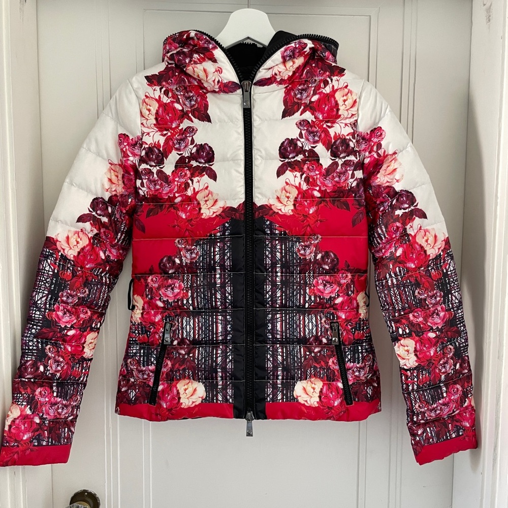 Pinko Red Floral Puffer Jacket
